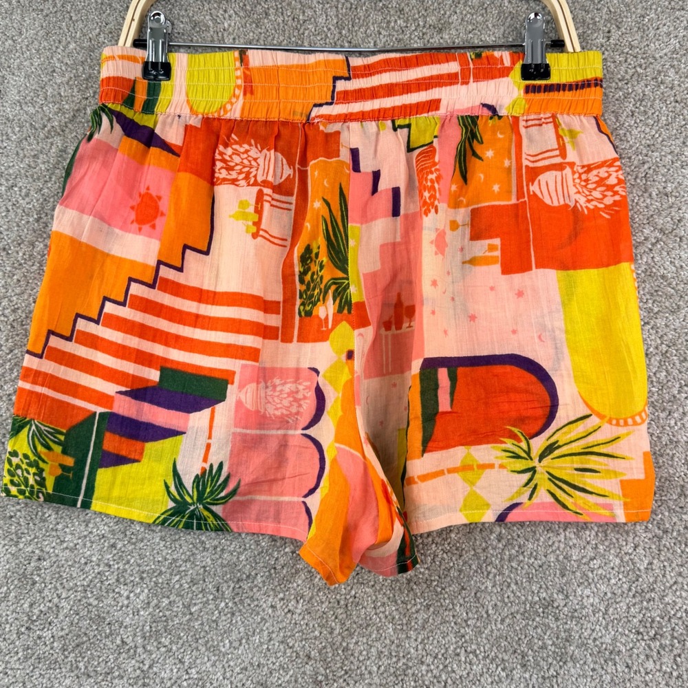 Haute Hippie Style Shorts Size L Multicolor Abstract Tropical Cotton Boho - Picture 2 of 8